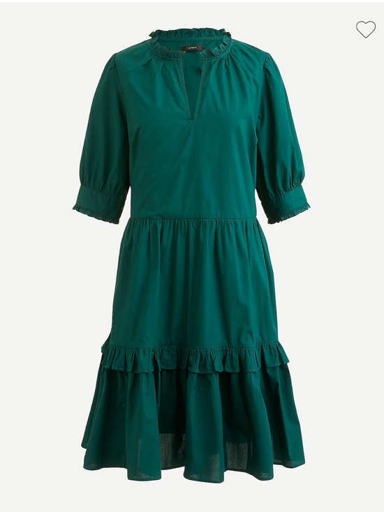 J. Crew Dresses & Skirts - J.Crew Dark Green Cotton Tiered Mini Dress Split Neck Puff Sleeve Ruffle Medium